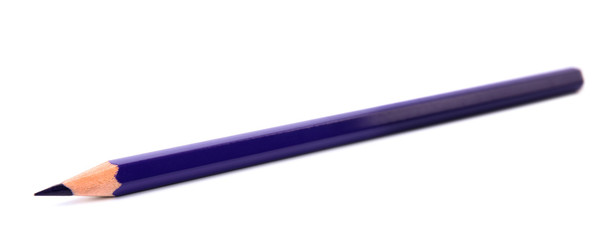 Purple wooden pencil on white background. School stationery