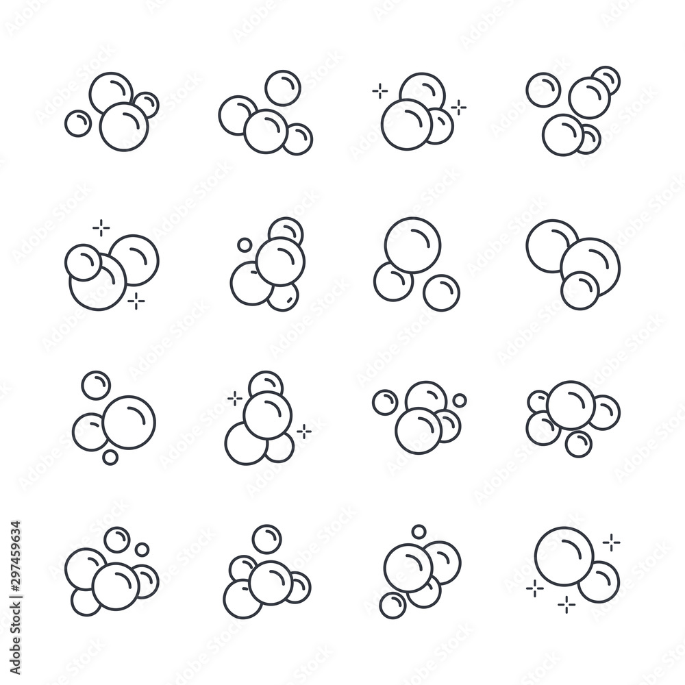 Poster Bubbles set icon template color editable. Soap foam, fizzy drink, oxygen bubble symbol vector sign isolated on white background illustration for graphic and web design.