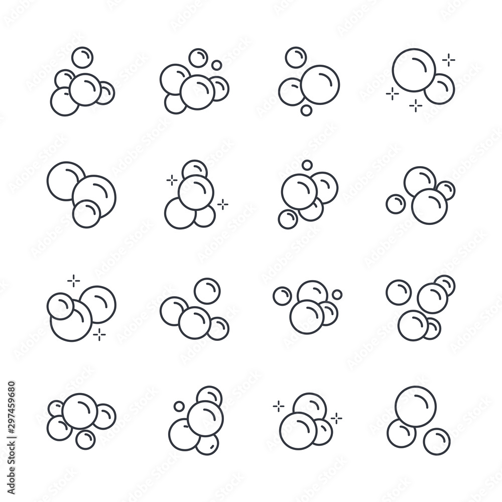 Poster Bubbles set icon template color editable. Soap foam, fizzy drink, oxygen bubble symbol vector sign isolated on white background illustration for graphic and web design.