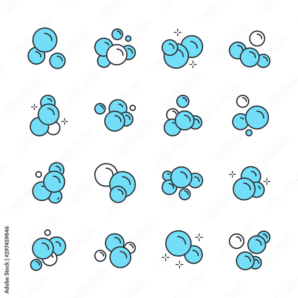 Poster Bubbles set icon template color editable. Soap foam, fizzy drink, oxygen bubble symbol vector sign isolated on white background illustration for graphic and web design.