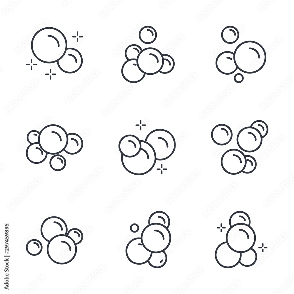 Poster Bubbles set icon template color editable. Soap foam, fizzy drink, oxygen bubble symbol vector sign isolated on white background illustration for graphic and web design.