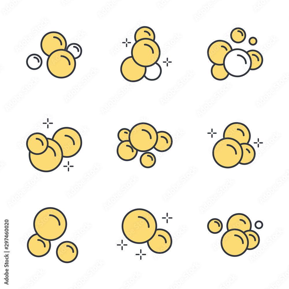 Poster Bubbles set icon template color editable. Soap foam, fizzy drink, oxygen bubble symbol vector sign isolated on white background illustration for graphic and web design.