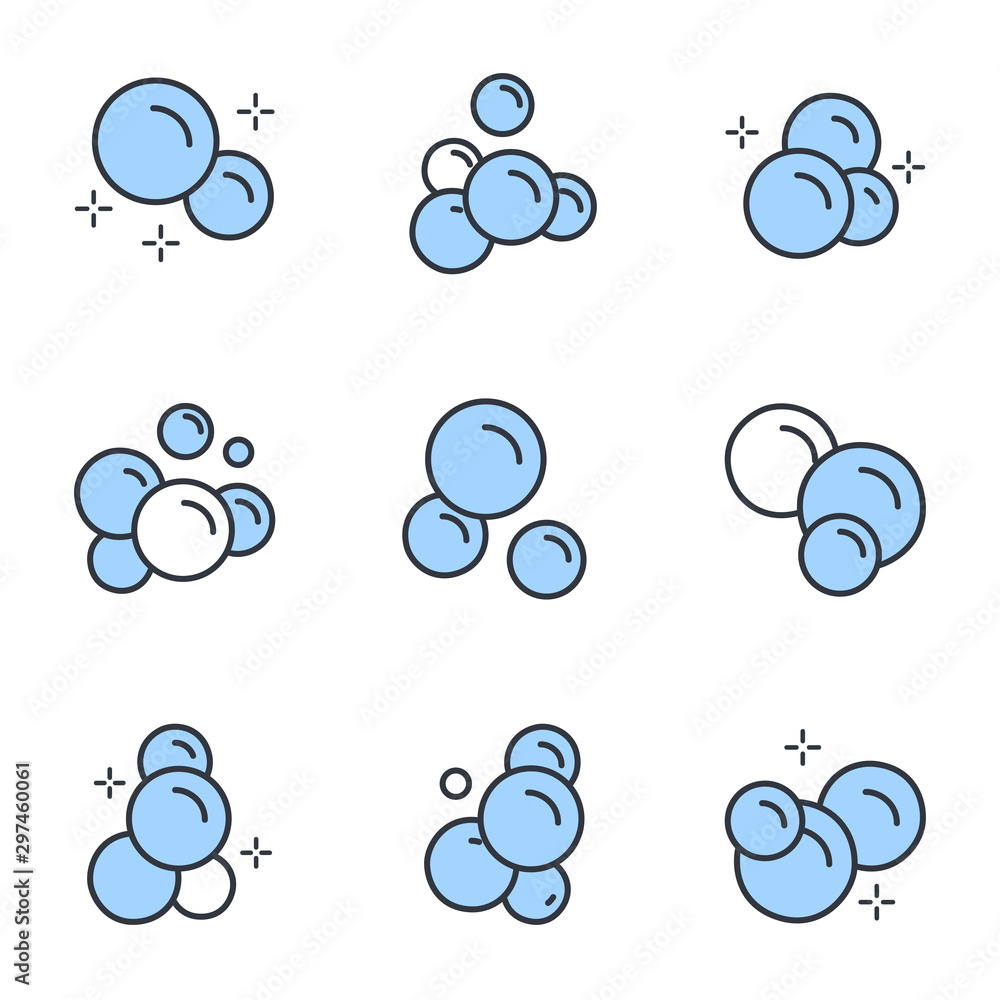 Poster Bubbles set icon template color editable. Soap foam, fizzy drink, oxygen bubble symbol vector sign isolated on white background illustration for graphic and web design.