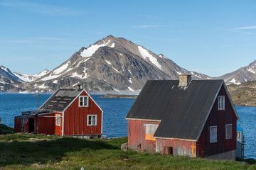 Beautiful houses in Greenland with an amazing view of glaciers. 