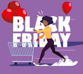 woman with shopping cart and black friday label