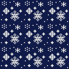 Snowflakes New Year seamless fashion trend pattern fabric textures, winter pattern, pixel art vector monochrome illustration. Design for web and mobile app.