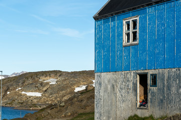 Close up of an abandoned house in the small Greenlandic village.