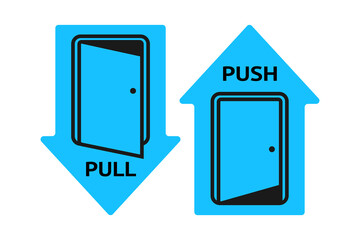 Vector illustration of push and pull icons, door opening concept, push and pull signs