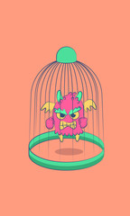 Angry monster flying in the cage