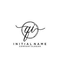 QI Initial handwriting logo with circle template