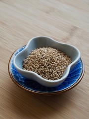 Sesame seeds in a ceramic bowl