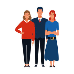 cartoon man and two women icon, colorful design