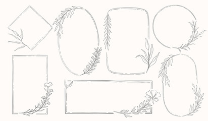 Plant nature frame set. Decor botanical element.Elegante vintage style.