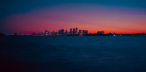 Fototapeta na wymiar orange sky sunset sea views city miami florida