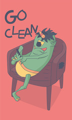 the monster is cleaning the nails on the chair