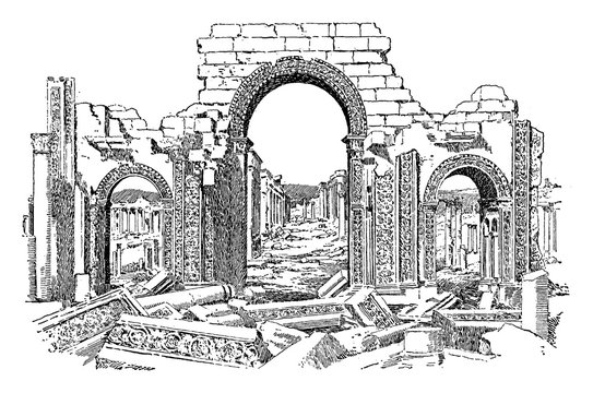 ruined archway black and white drawing clip art preview