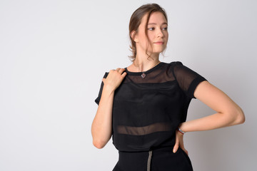 Portrait of young beautiful woman looking away