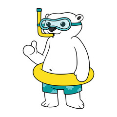 Cartoon Polar Bear Wearing Swimwear Vector Illustration