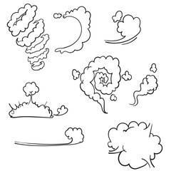 doodle smoke cloud comic set illustration isolated on white background