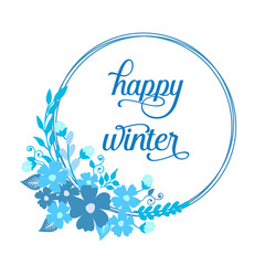 Cute elegant blue leafy flower frame, for ornate of card happy winter. Vector