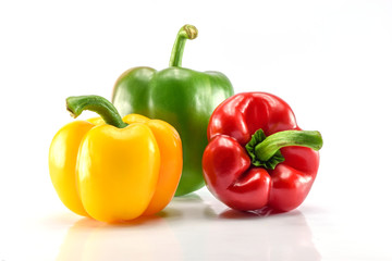 Closeup  fresh  Red, Yellow, Green, bell pepper or sweet pepper or capsicum  isolate on  white background with clipping path ,raw food ingredient concept.