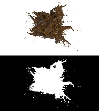 3D illustration of a chocolate splash with alpha layer