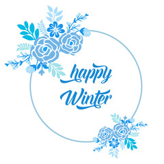 Template happy winter, with decorative pattern of blue leaf flower frame. Vector