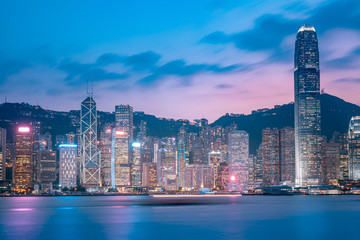 Fototapeta premium Cityscape and skyline at Victoria Harbour in Hong Kong city at Night