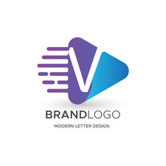 Premium Vector V Logo in Gradation color variations. Beautiful Logotype design for luxury company branding. Elegant identity design in blue