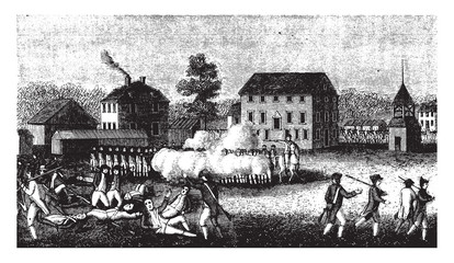 Skirmish at Lexington,vintage illustration