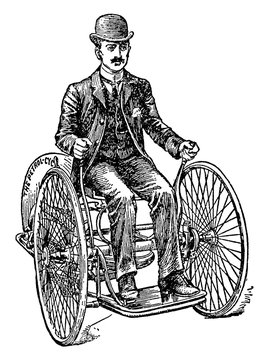 Butler Gas Operated Motor Tricycle, vintage illustration.
