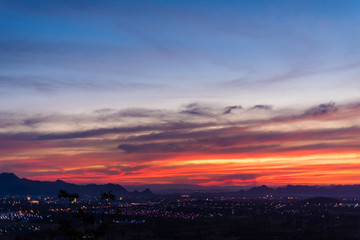 Sunset at Muang Kanchanaburi, Kanchanaburi, Thailand, southeast Asia.