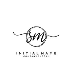 SM Initial handwriting logo with circle template