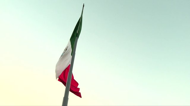 big mexican flag at the main square of downtown mexico city