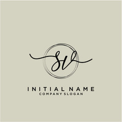 SV Initial handwriting logo with circle template