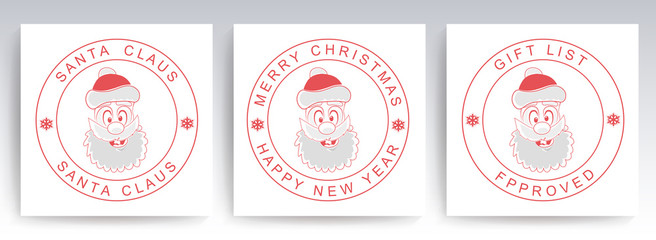 Naklejka premium Christmas round stamp with the outline of a merry Santa Claus, set