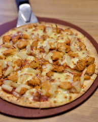 Hawaiian pizza on tray, Italian cuisine