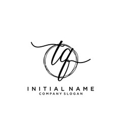 TQ Initial handwriting logo with circle template
