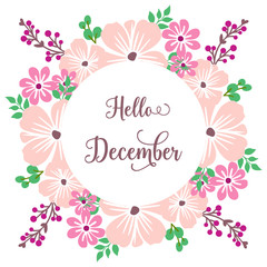 Decorative of seamless green leafy flower frame, for pattern card hello december. Vector