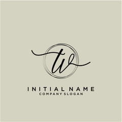 TV Initial handwriting logo with circle template