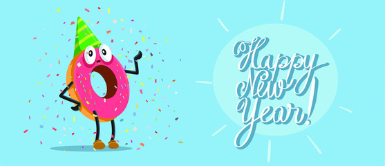 Happy New Year Party Donut Vector Cartoon