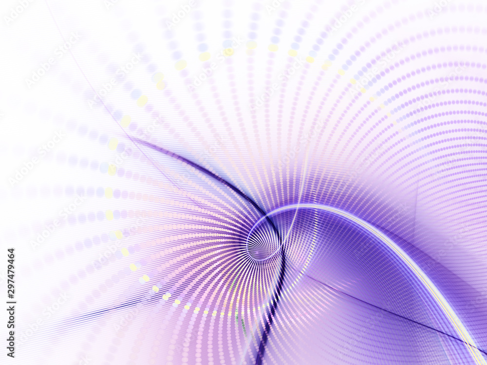 Fototapete Abstract violet and white background. Fractal graphics series. Composition of glowing lines and mosaic halftone effects. 3d illustration.
