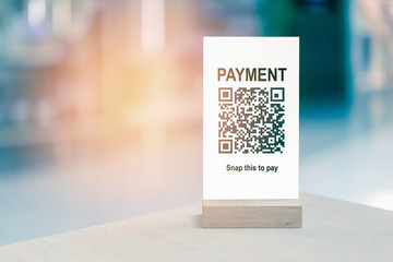 Payment QR code for Moblie wallet phone or smartphone scanning,online shopping,cashless society technology of Smart shop accept digital pay bitcoins no money, internet of things,tent mock up table