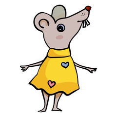 Rodent girl in a dress. Cartoon style, vector. - Vector illustration