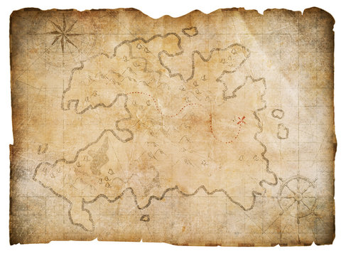 old nautical pirates treasure map isolated