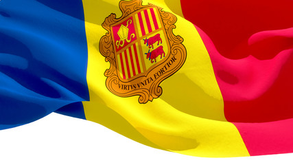 Principality of Andorra waving national flag. 3D illustration © irgitpro