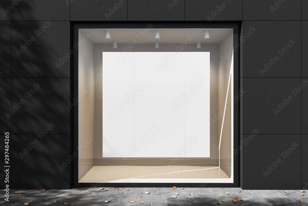 Poster empty showcase with illumination at night. mock up. 3d rendering