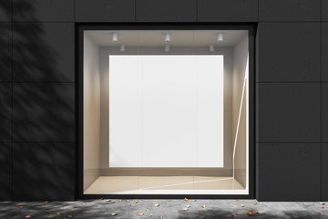 Empty showcase with illumination at night. Mock up. 3d rendering