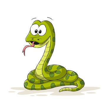 Funny cartoon snake. Hand drawn vector illustration with separate layers.