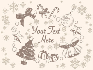 Christmas themed decorative items. Vintage style. Vector illustration.